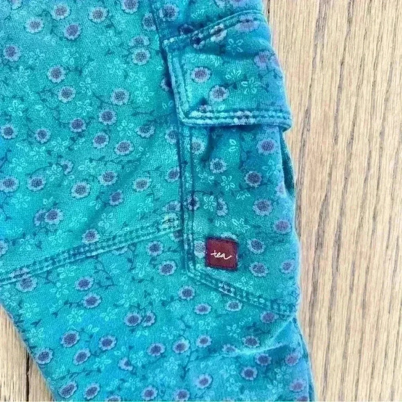 Tea Turquoise Floral Cargo Legging Pants Girls Size 4 - Picture 5 of 10